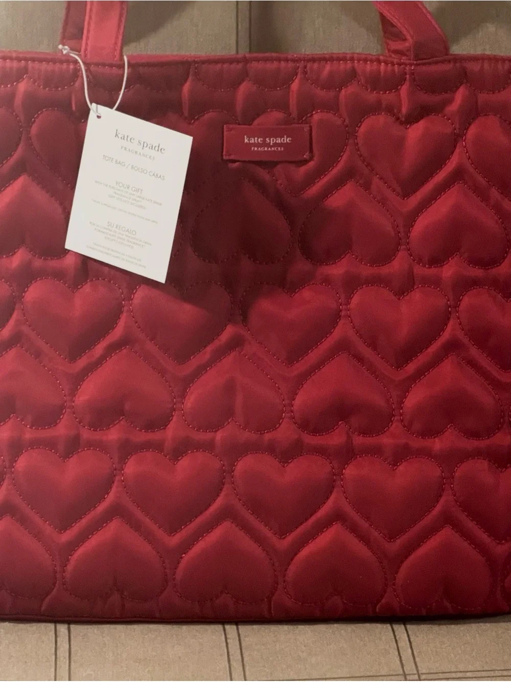 kate spade fragrances Quilted Heart-Pattern Tote in Deep Pink